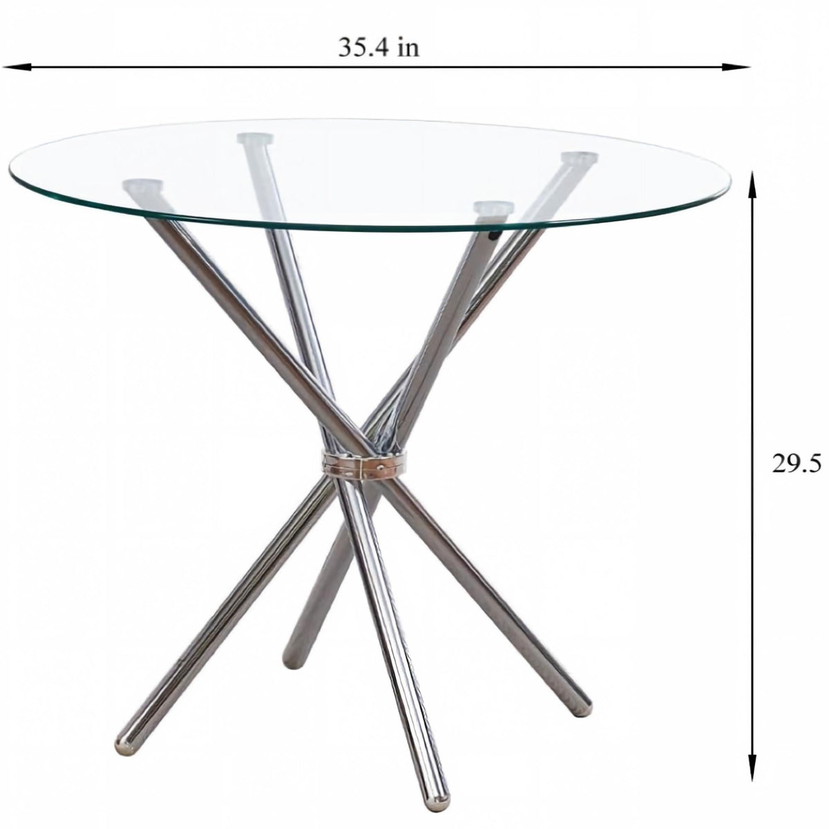 Glass Dining Table Round Kitchen Table with 4 Silver Chrome Legs-DT007