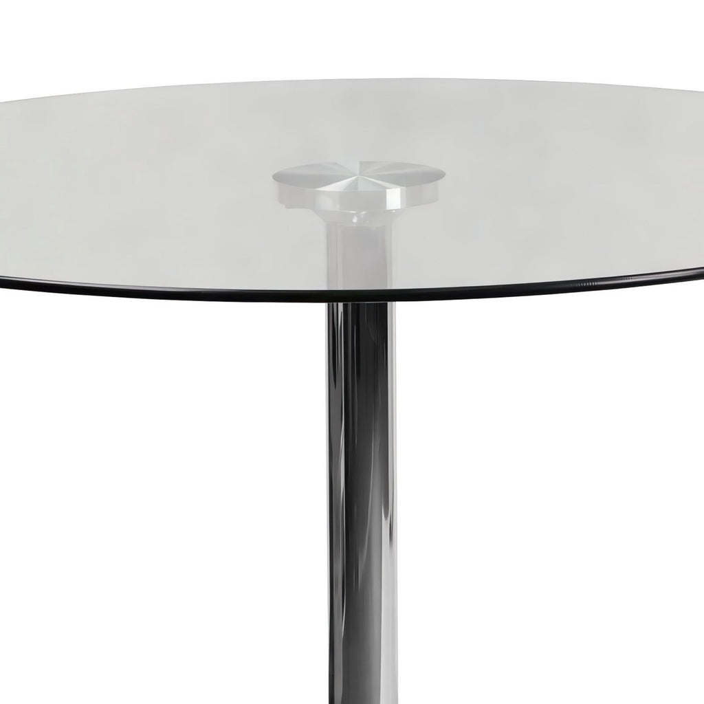 Clear Glass Round Dining Table with Chrome Metal Base-DT008