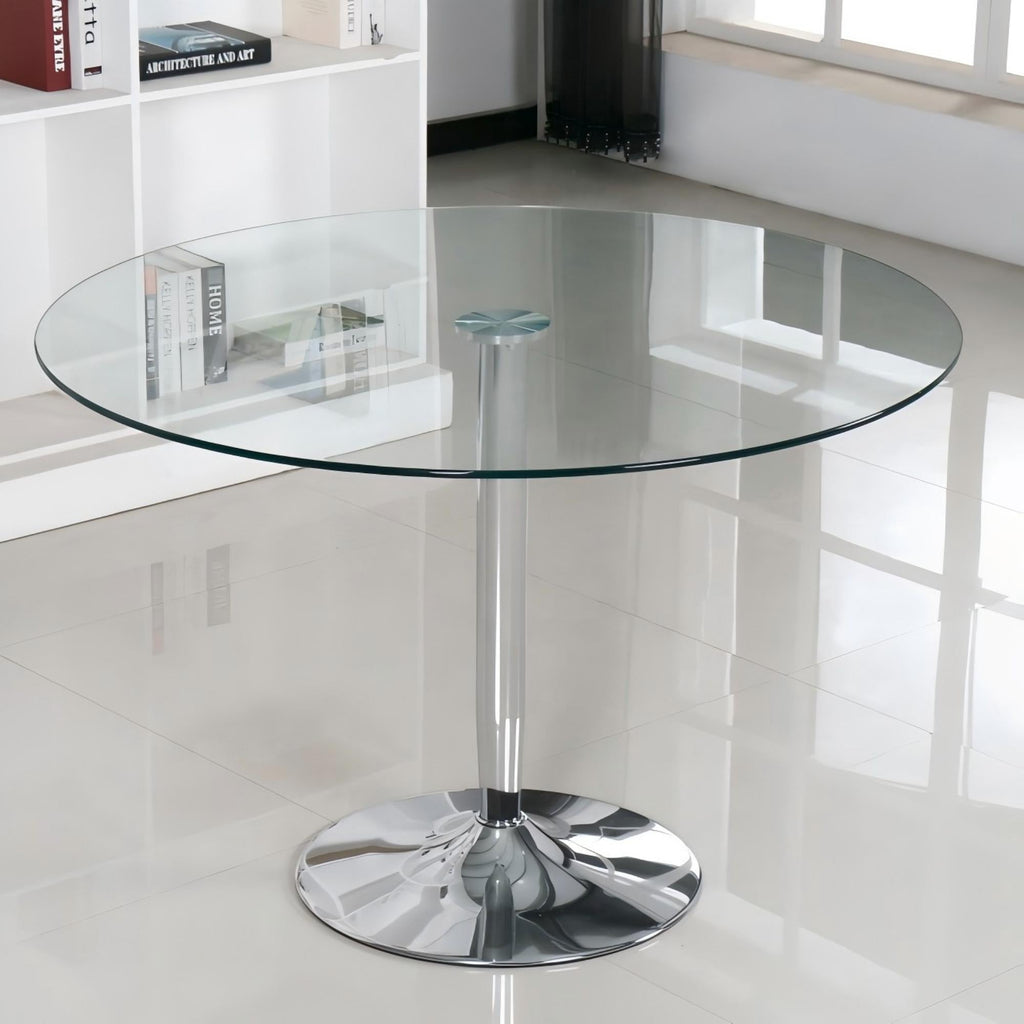 Clear Glass Round Dining Table with Chrome Metal Base-DT008