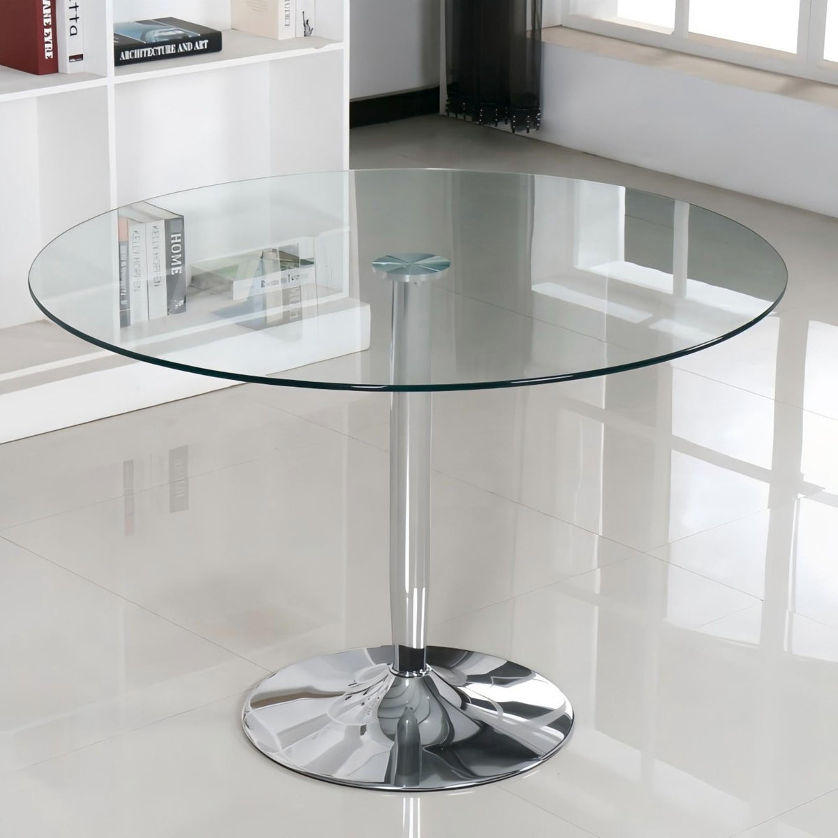 Clear Glass Round Dining Table with Chrome Metal Base-DT008