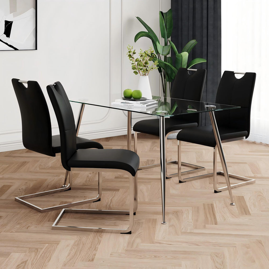 Modern Simple Rectangular Glass Dining Table, Solid Tempered Glass Tabletop-DT009