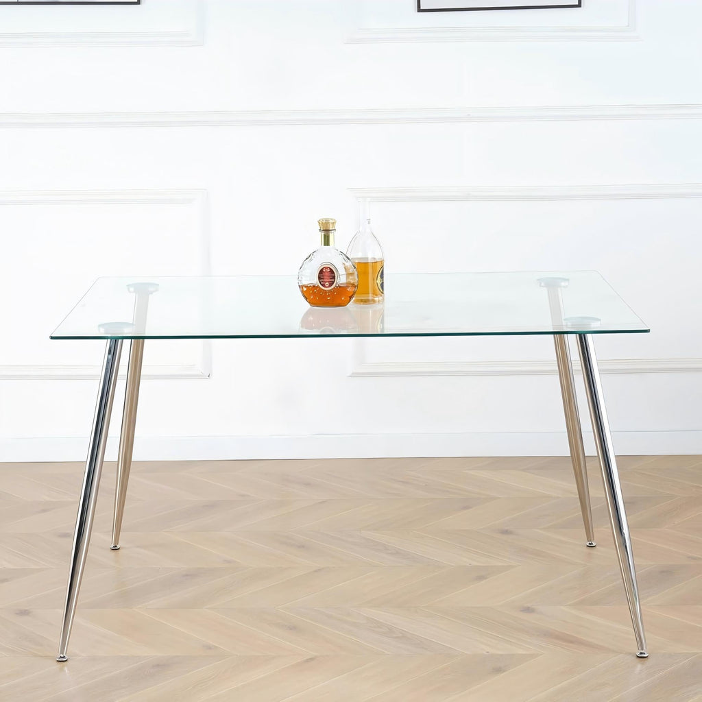 Modern Simple Rectangular Glass Dining Table, Solid Tempered Glass Tabletop-DT009