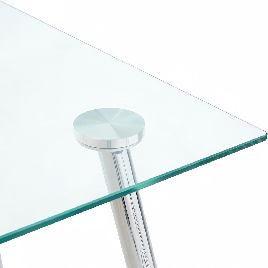 Modern Simple Rectangular Glass Dining Table, Solid Tempered Glass Tabletop-DT009