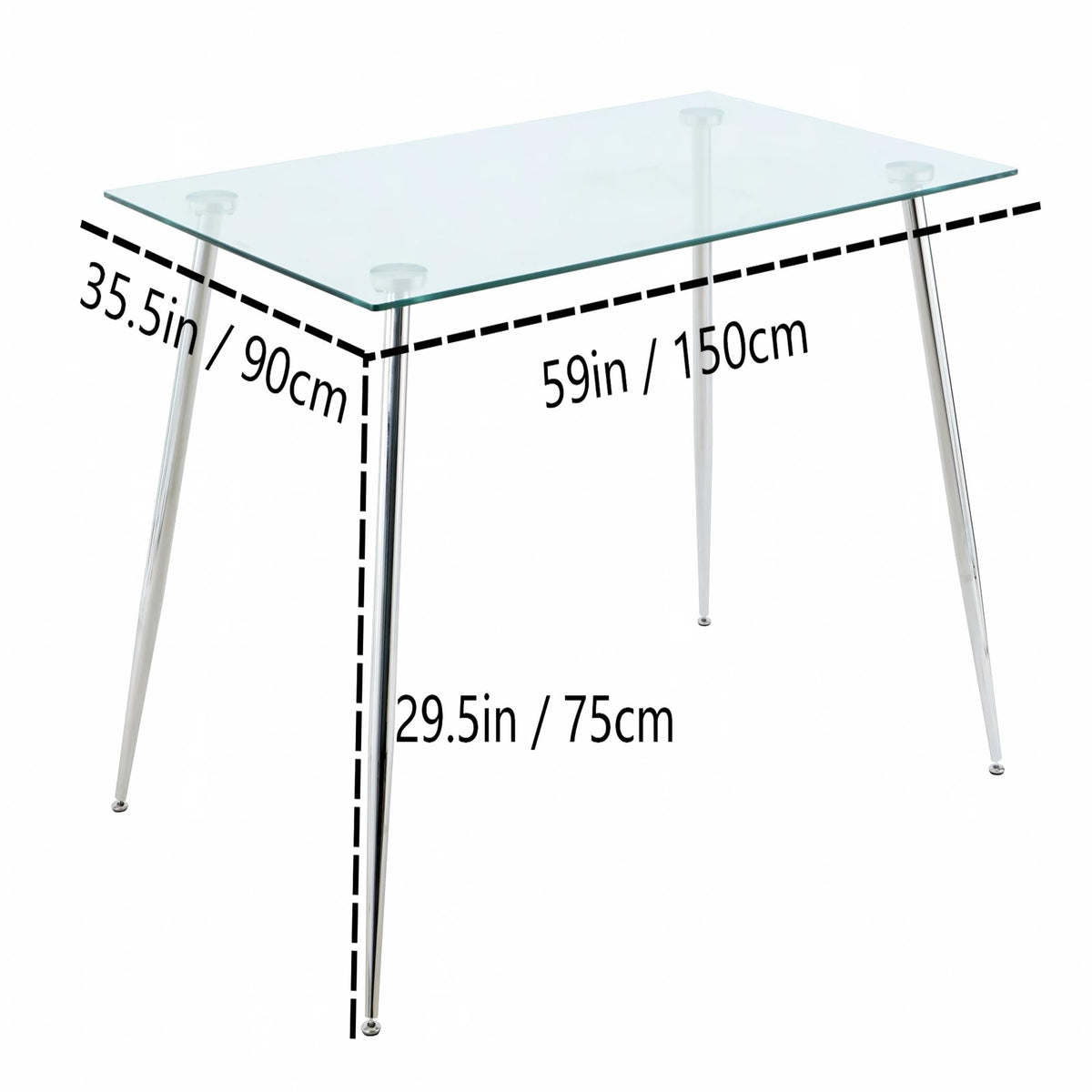 Modern Simple Rectangular Glass Dining Table, Solid Tempered Glass Tabletop-DT009