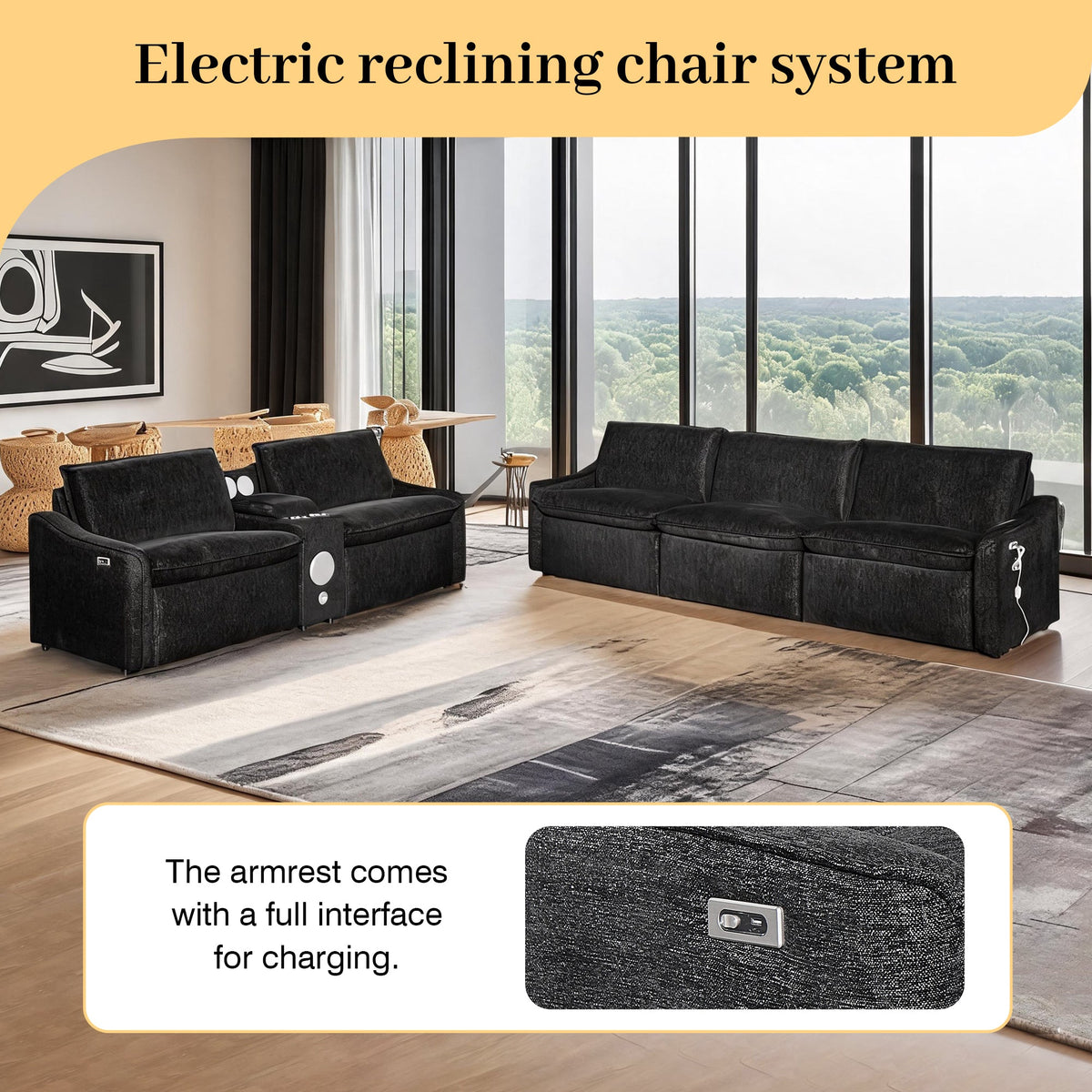 Black Electric Recliner Sofa Set
