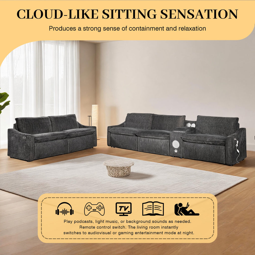 Grey Electric Recliner Sofa Set