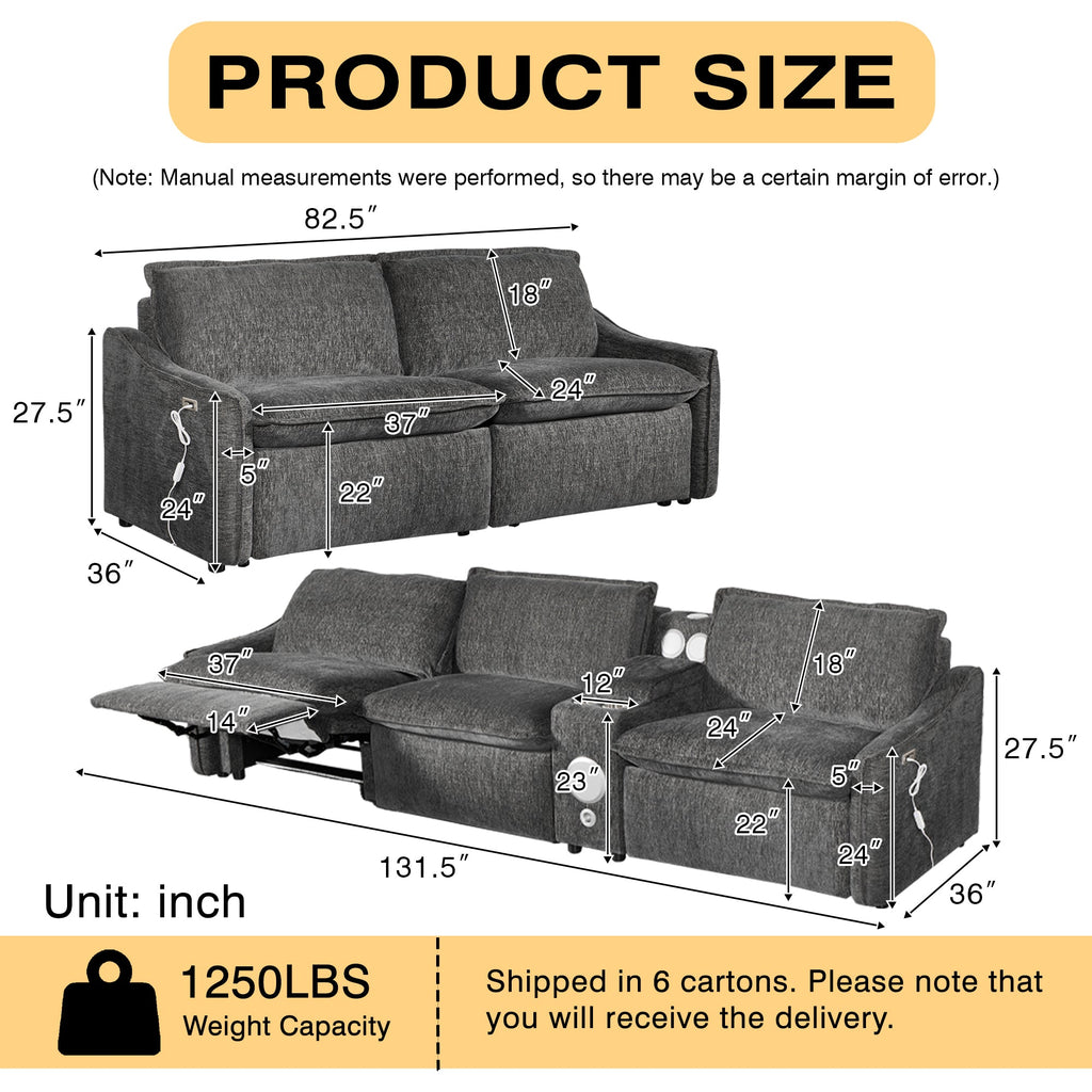 Grey Electric Recliner Sofa Set--MS908-3SET