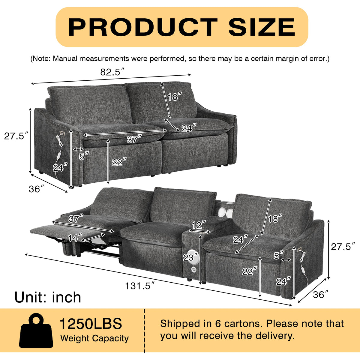 Grey Electric Recliner Sofa Set