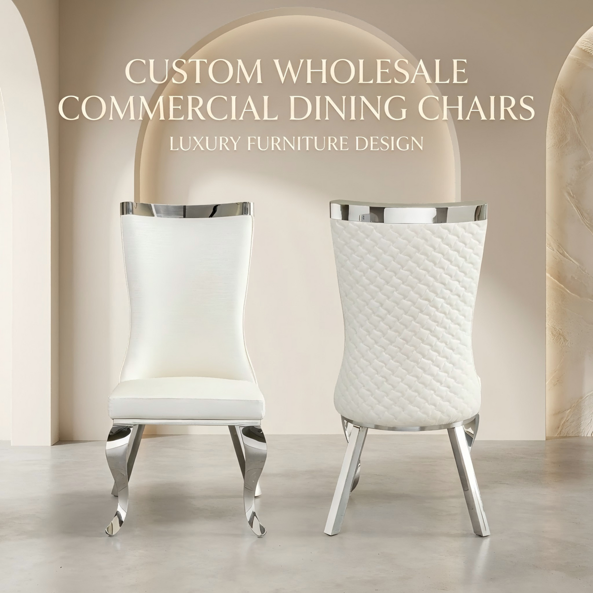 silver stainless steel dining chairs, pu upholstered dining chairs, high back dining side chairs 4pcs/CTN
