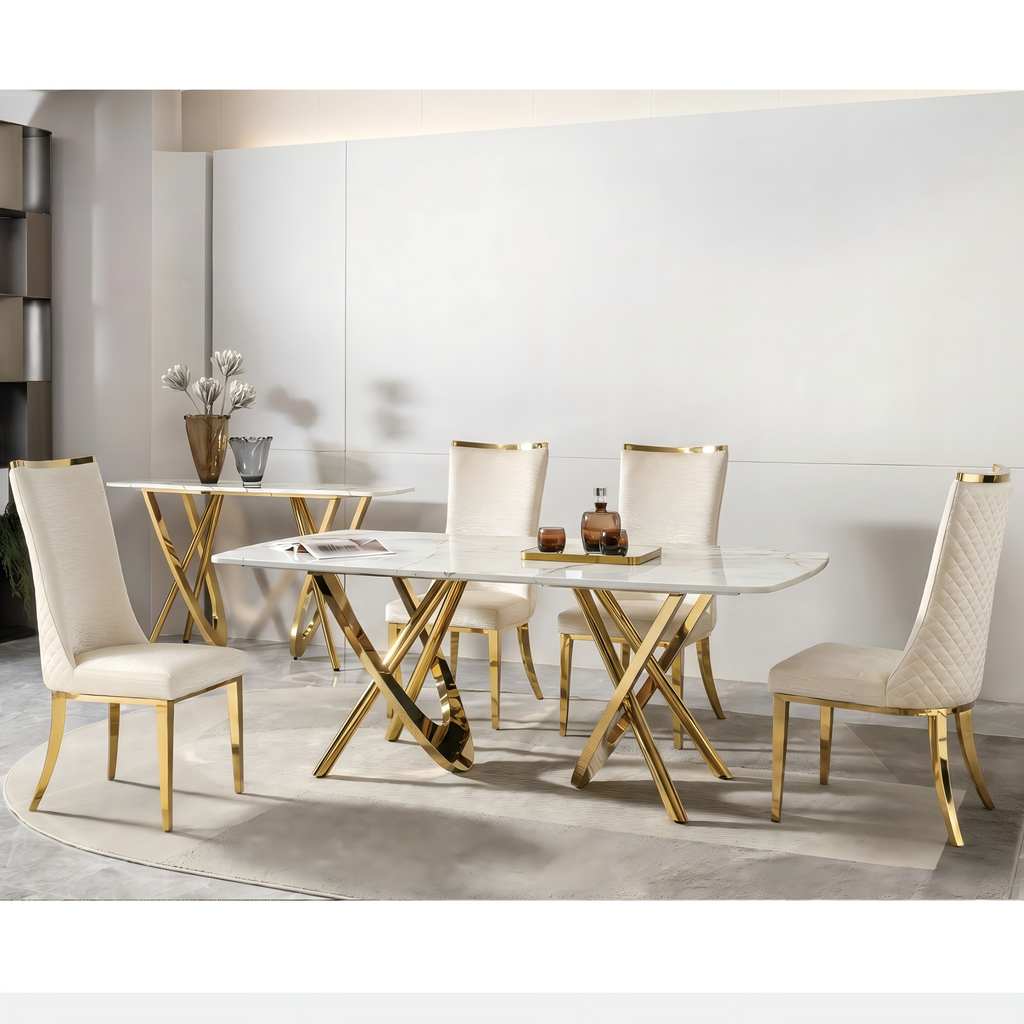 stainless steel dining chairs, high back upholstered dining chairs, cream pu leather dining chairs 4pcs/CTN