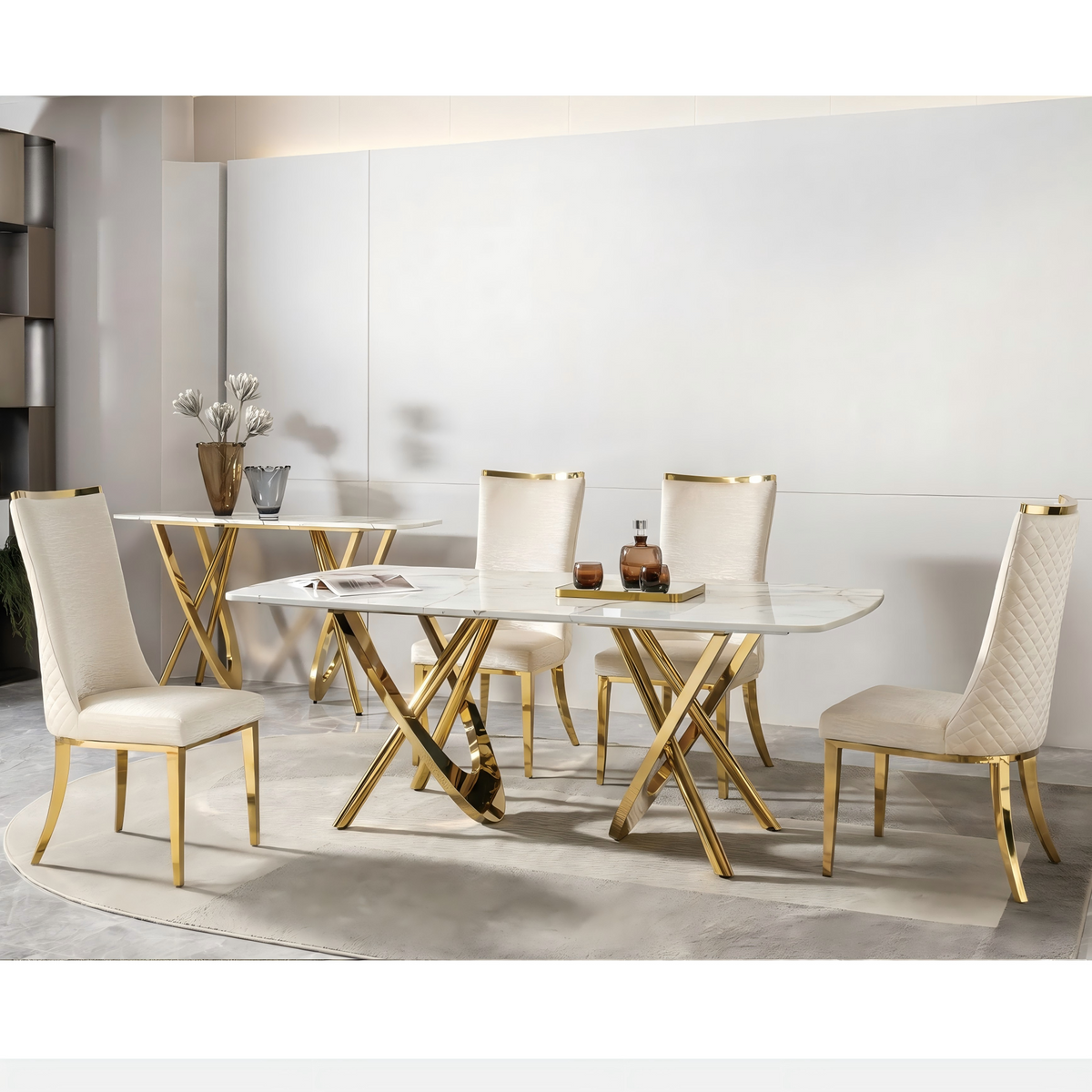 stainless steel dining chairs, high back upholstered dining chairs, cream pu leather dining chairs 4pcs/CTN