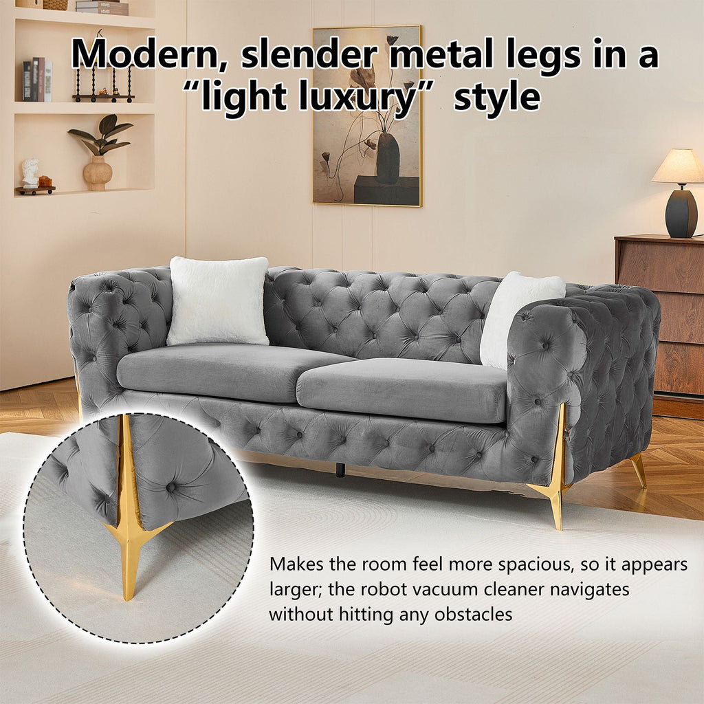 Grey 3S Chesterfield Sofa, Tufted Velvet Sofa, 3 Seater Sofa, Living Room Couch, Classic Button Tuft Sofa
