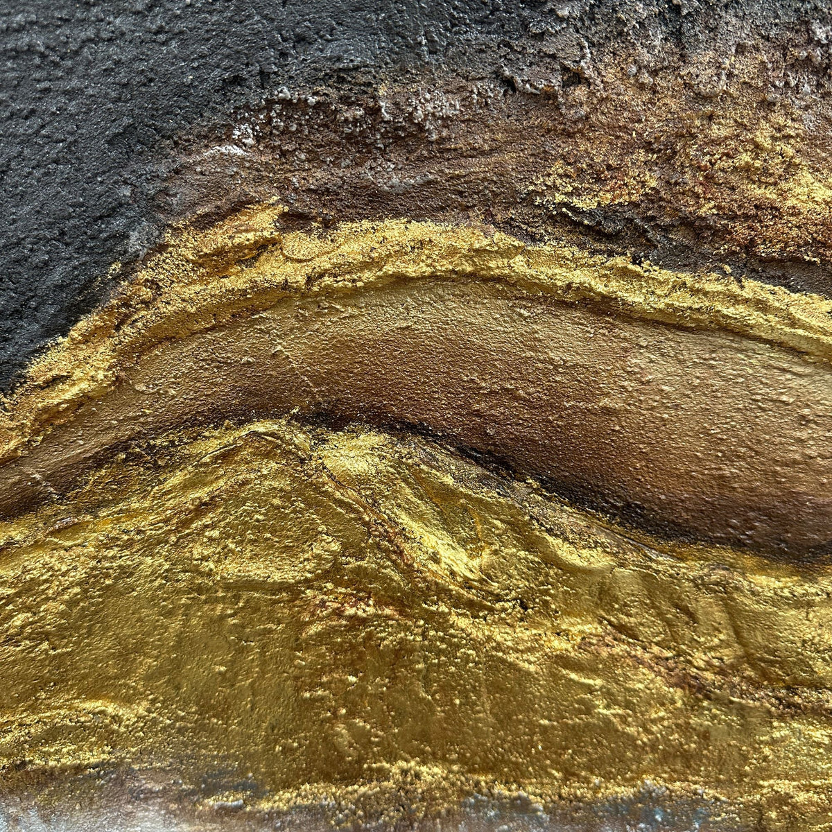 Pure Handmade Brown Gold Abstract Textured Linen Oil Painting