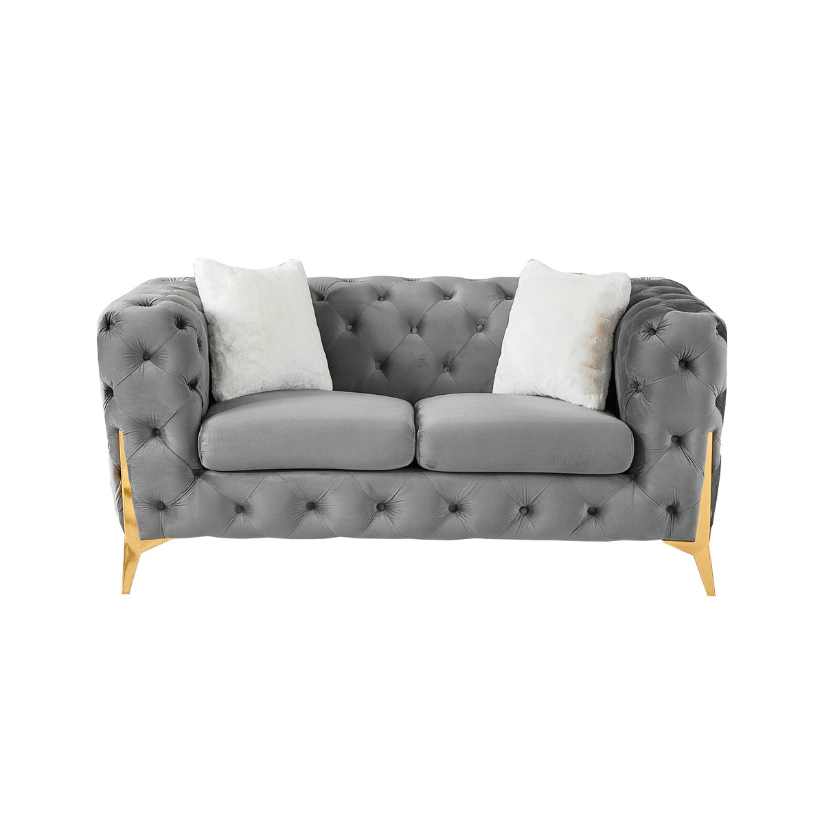 Grey 2S Chesterfield Sofa, Tufted Velvet Sofa, 2 Seater Sofa, Living Room Couch, Classic Button Tuft Sofa