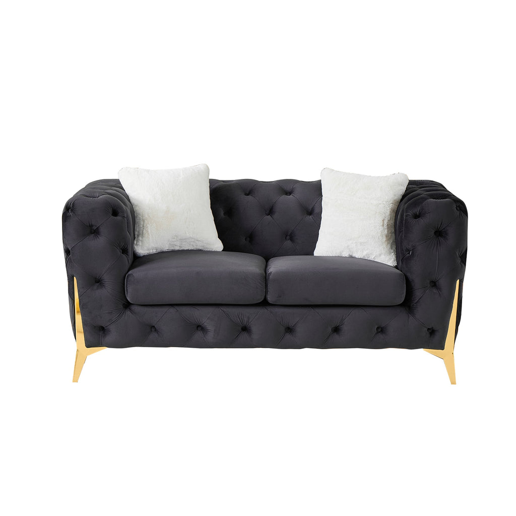 Black 2S Chesterfield Sofa, Tufted Velvet Sofa, 2 Seater Sofa, Living Room Couch, Classic Button Tuft Sofa