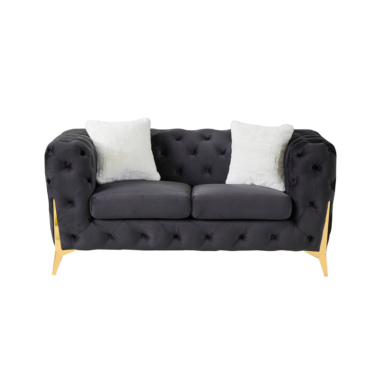 Black 2S Chesterfield Sofa, Tufted Velvet Sofa, 2 Seater Sofa, Living Room Couch, Classic Button Tuft Sofa