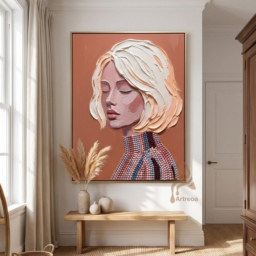Thick Impasto Oil Painting Abstract Female PortraitModern Home Decor Artwork