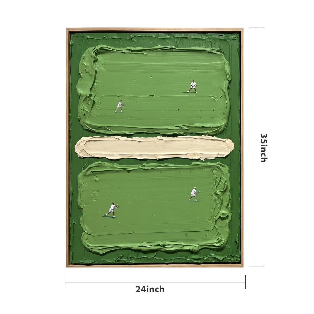 Pure Handmade Cream Green Impasto Tennis Sports Decor Canvas