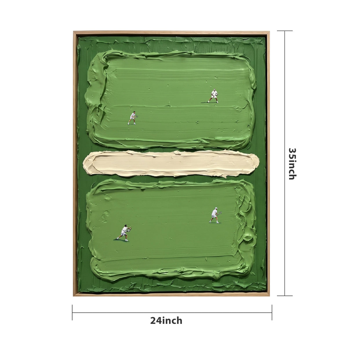 Pure Handmade Cream Green Impasto Tennis Sports Decor Canvas