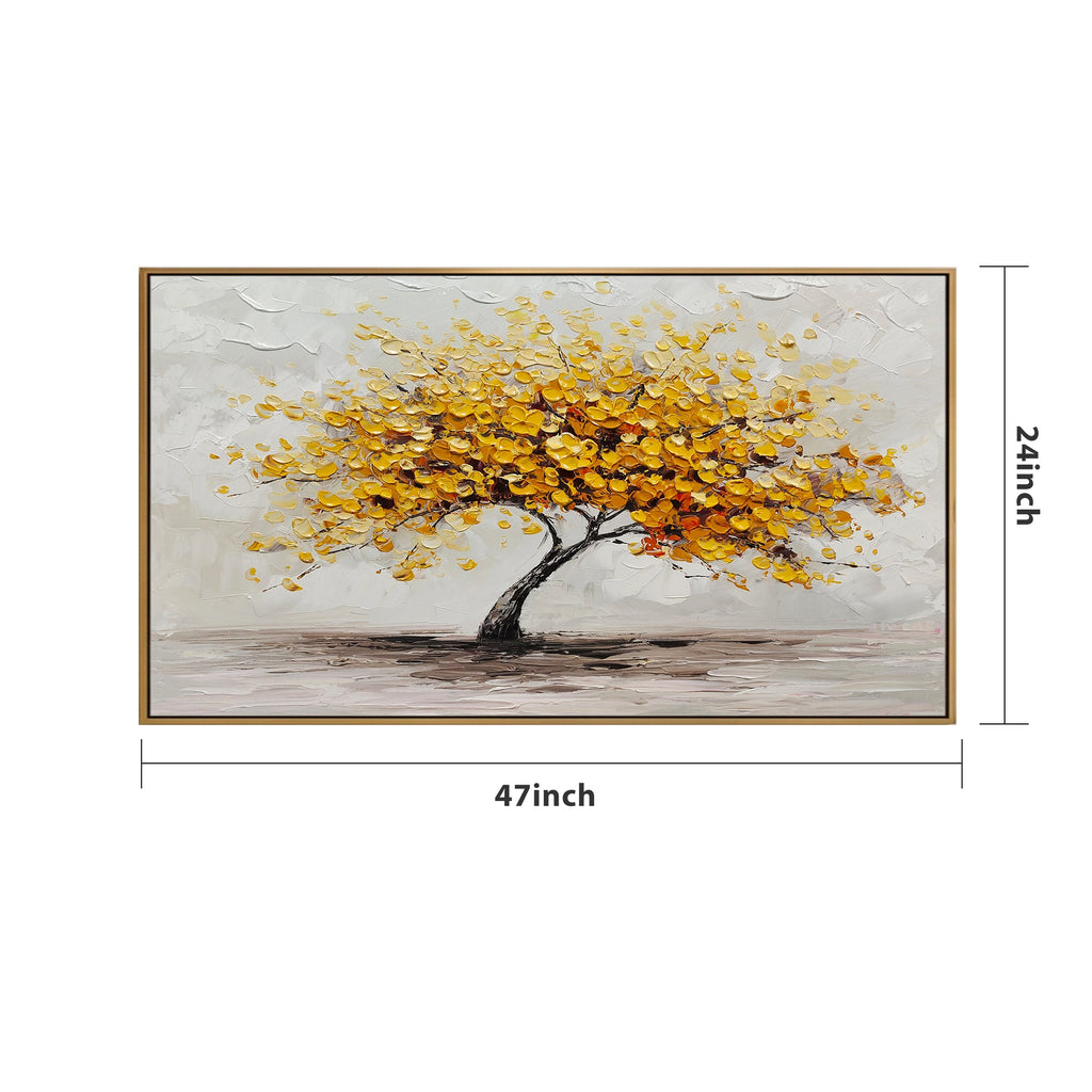 Handmade Yellow Leaf Tree Textured Landscape Square Home Decor