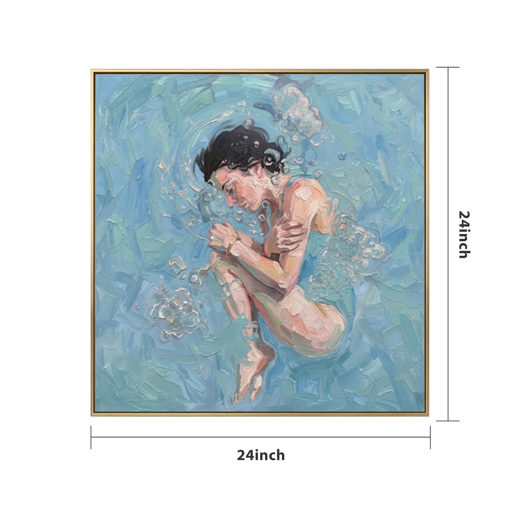 Pure Handmade Cool Blue Water Bubble Figurative Thick Impasto Square Wall Art