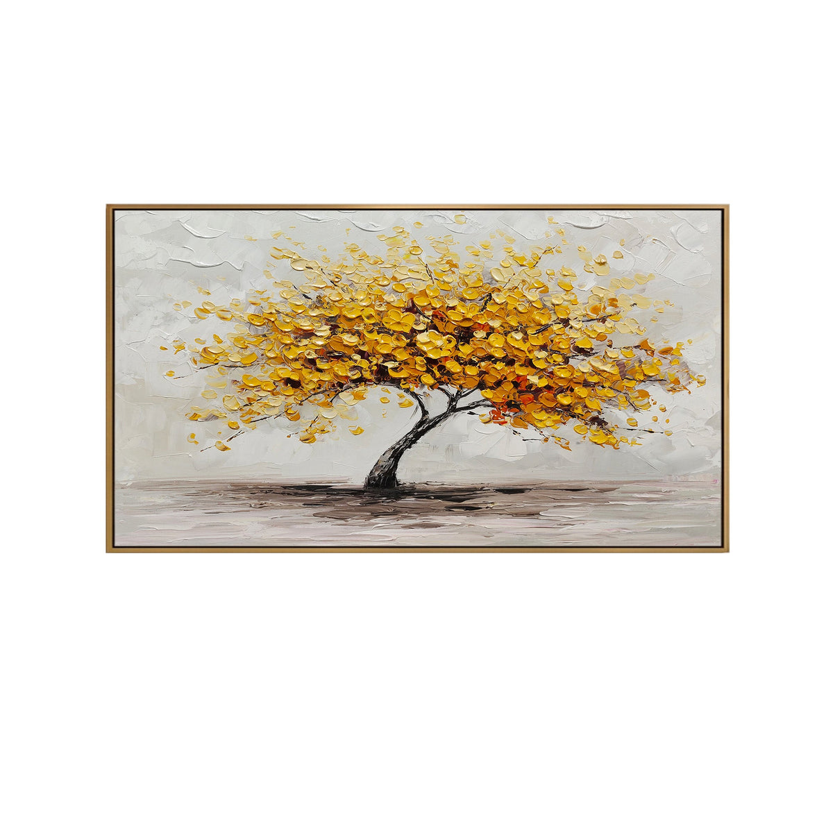 Handmade Yellow Leaf Tree Textured Landscape Square Home Decor