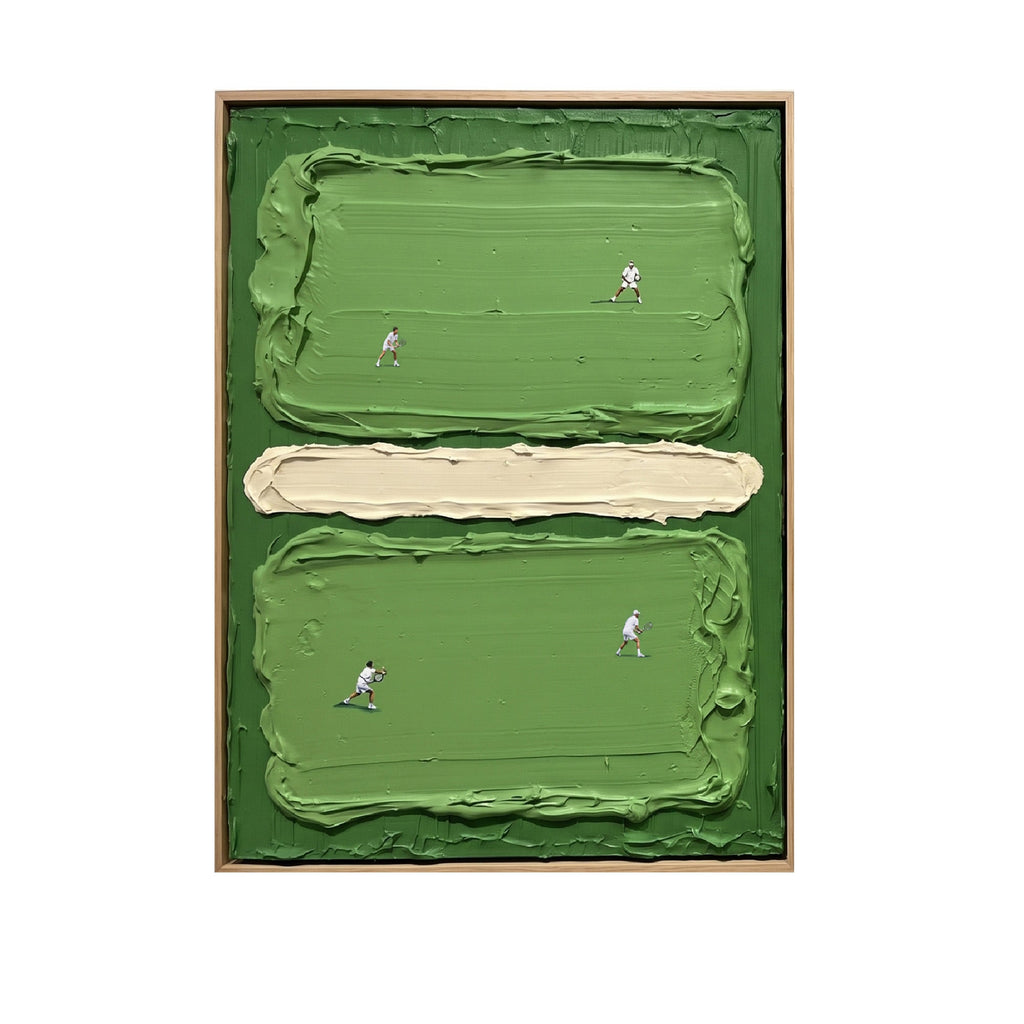 Pure Handmade Cream Green Impasto Tennis Sports Decor Canvas