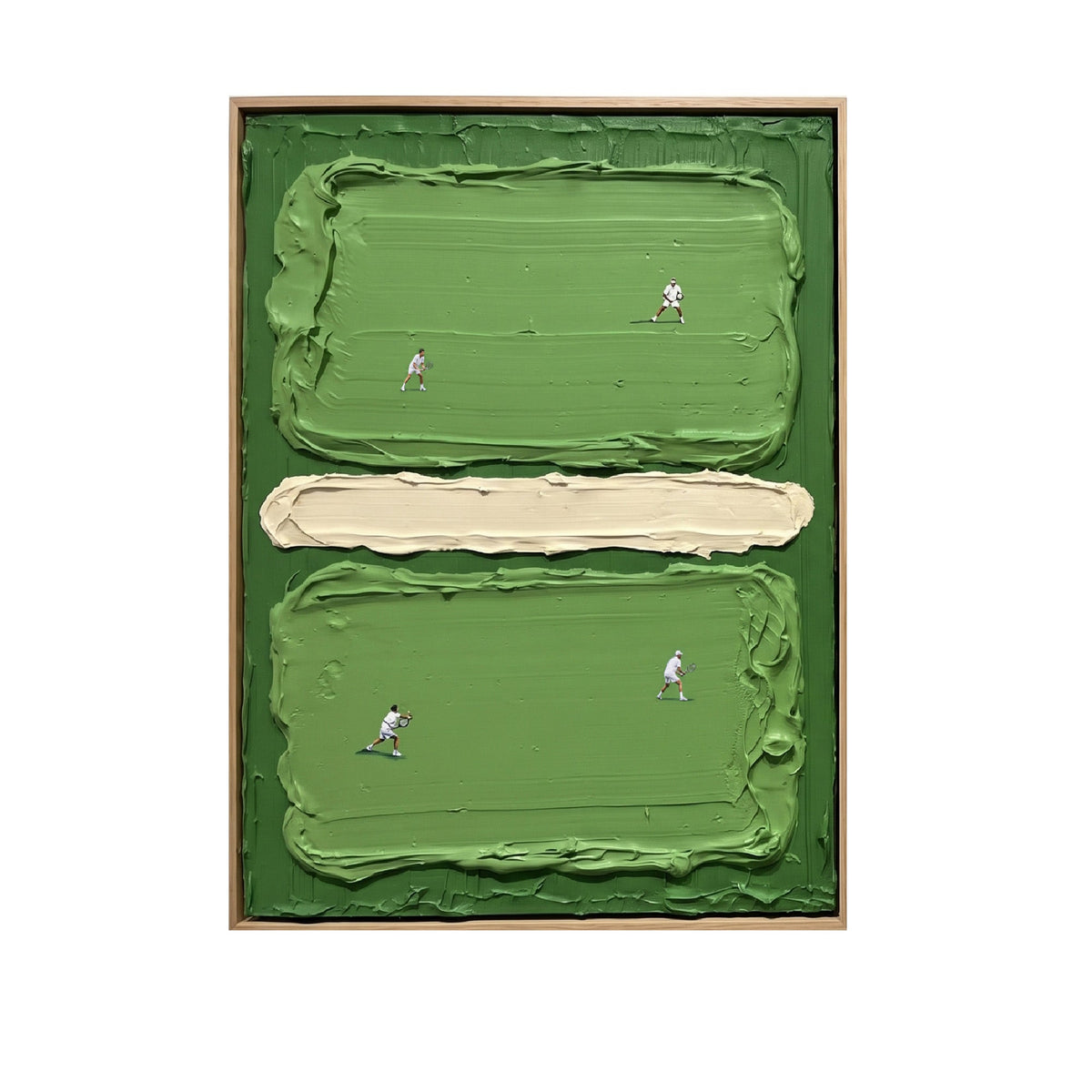 Pure Handmade Cream Green Impasto Tennis Sports Decor Canvas