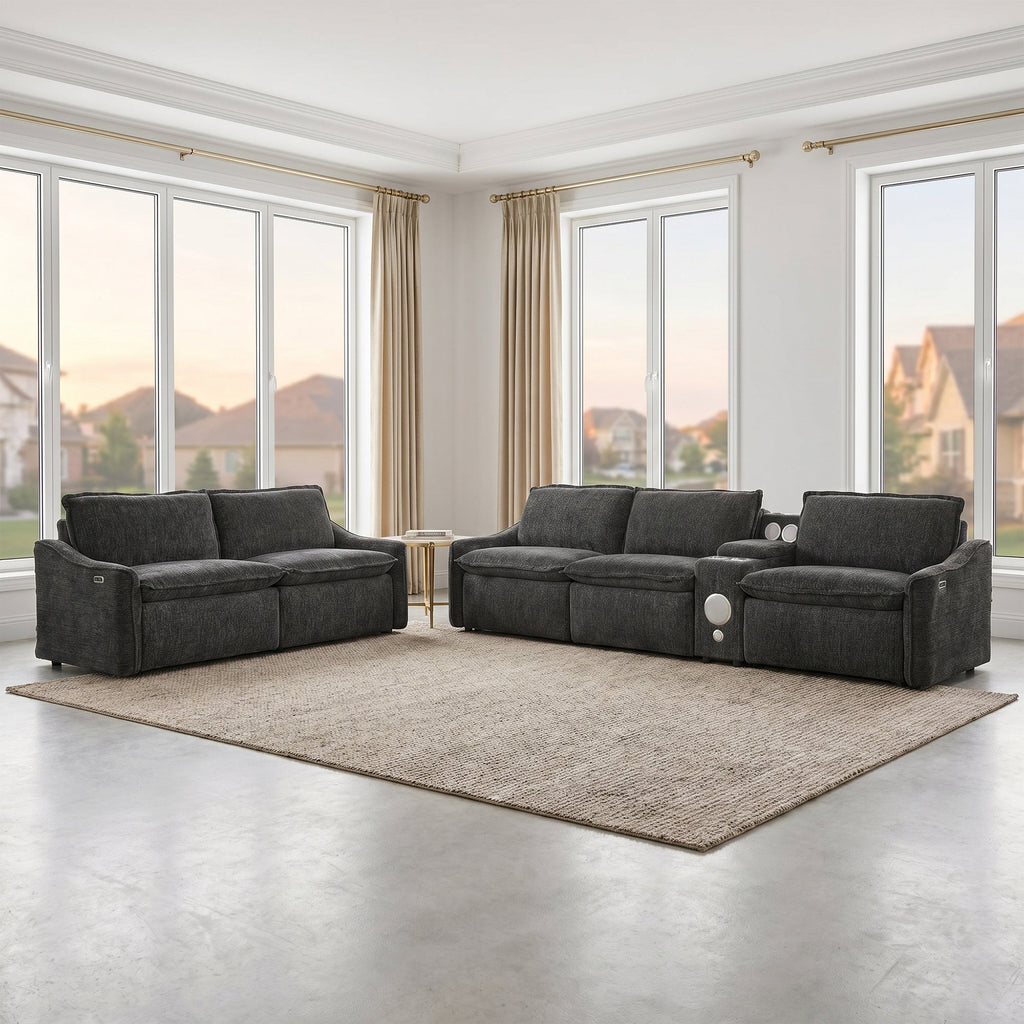 Grey Electric Recliner Sofa Set