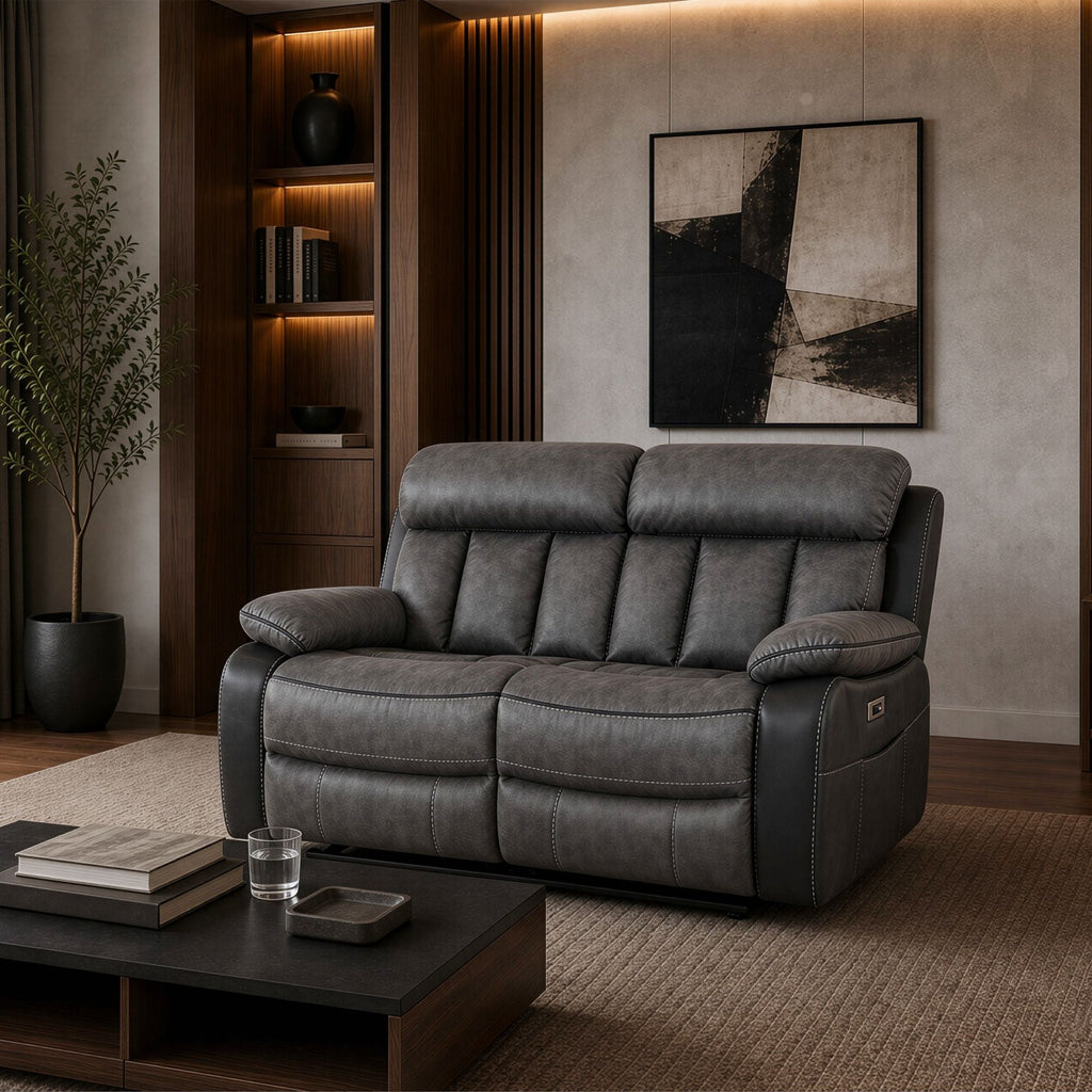 Kael Breathable Leather Power Reclining Sofa - Power Recliner Couch with Side Armrest Storage for Living Room