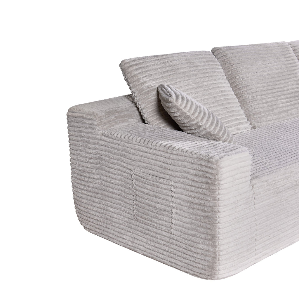 Modern Beige Corduroy L-Shape Sectional Sofa - Modular Cloud Couch with Chaise