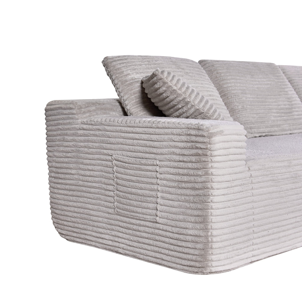 Modern Beige Corduroy L-Shape Sectional Sofa - Modular Cloud Couch with Chaise