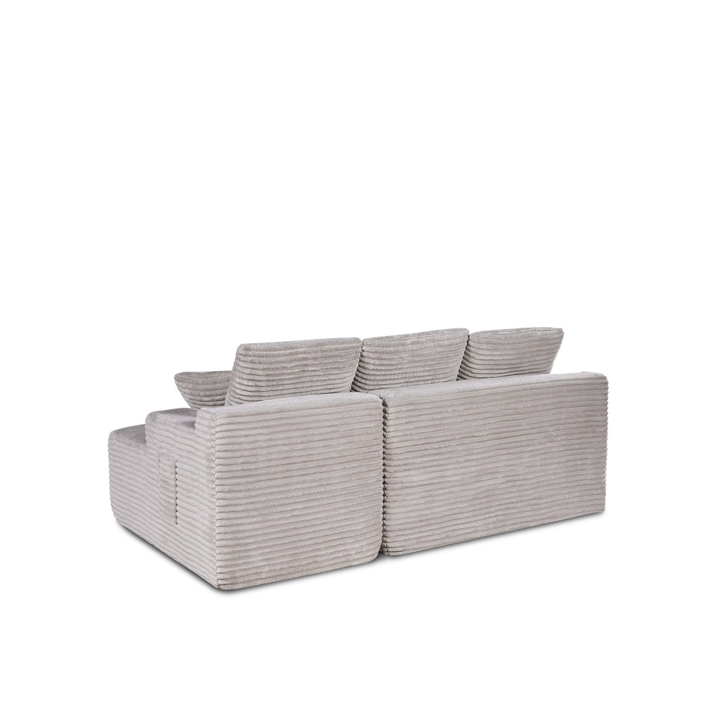 Modern Beige Corduroy L-Shape Sectional Sofa - Modular Cloud Couch with Chaise