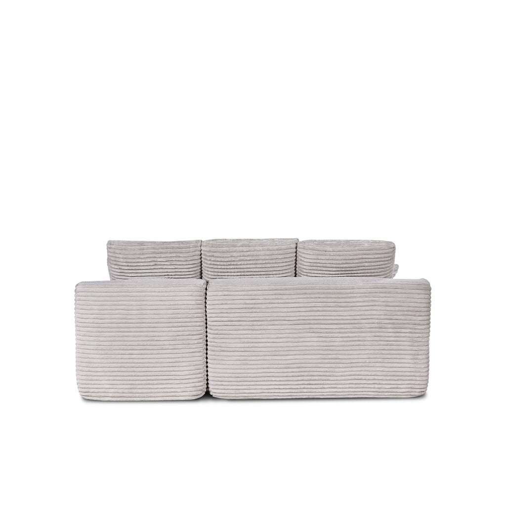Modern Beige Corduroy L-Shape Sectional Sofa - Modular Cloud Couch with Chaise