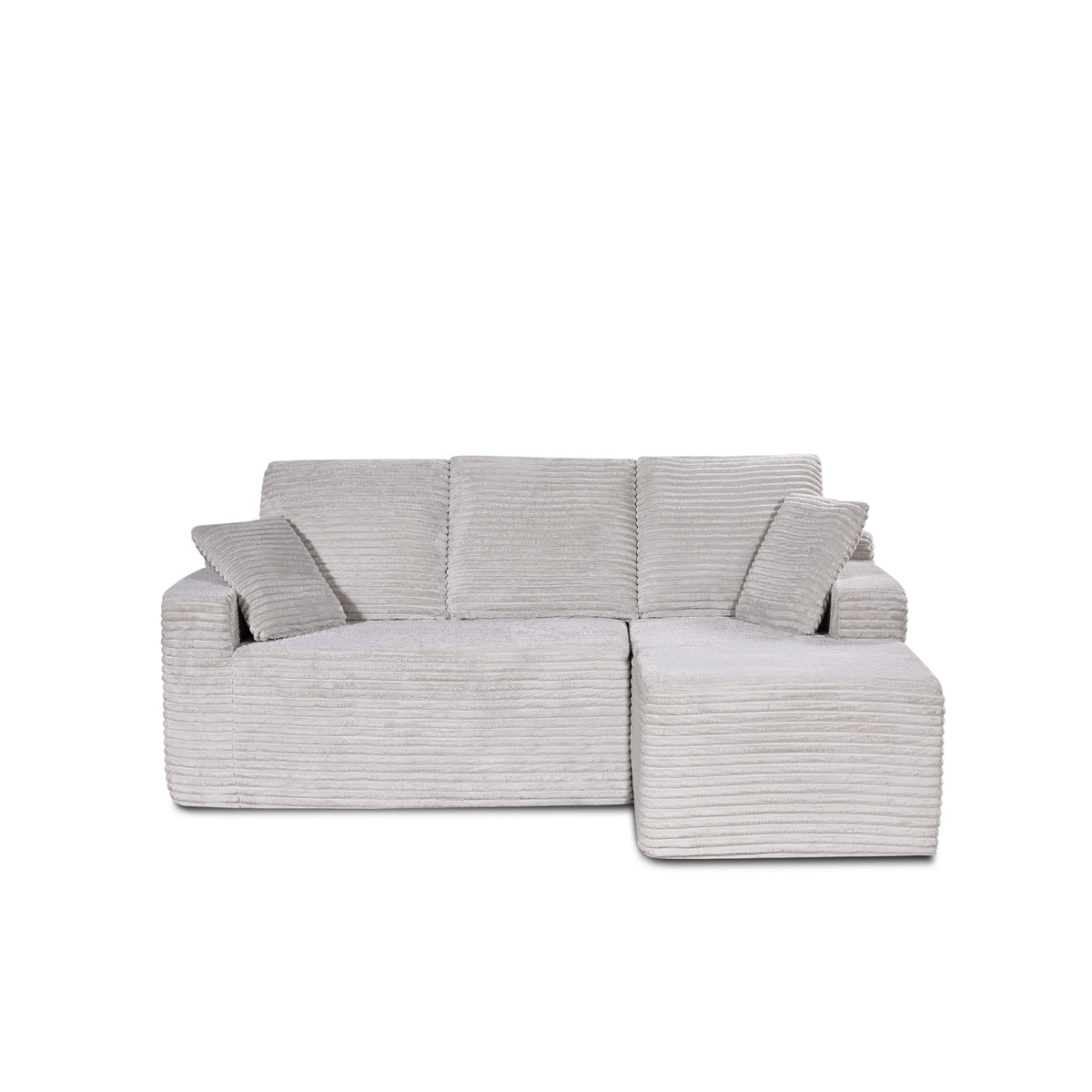 Modern Beige Corduroy L-Shape Sectional Sofa - Modular Cloud Couch with Chaise