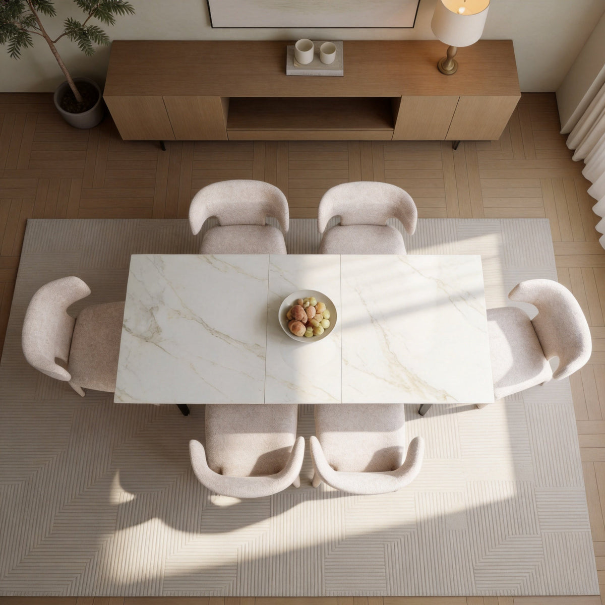 63″-79″ Extendable Sintered Stone Dining Table with Pedestal Base