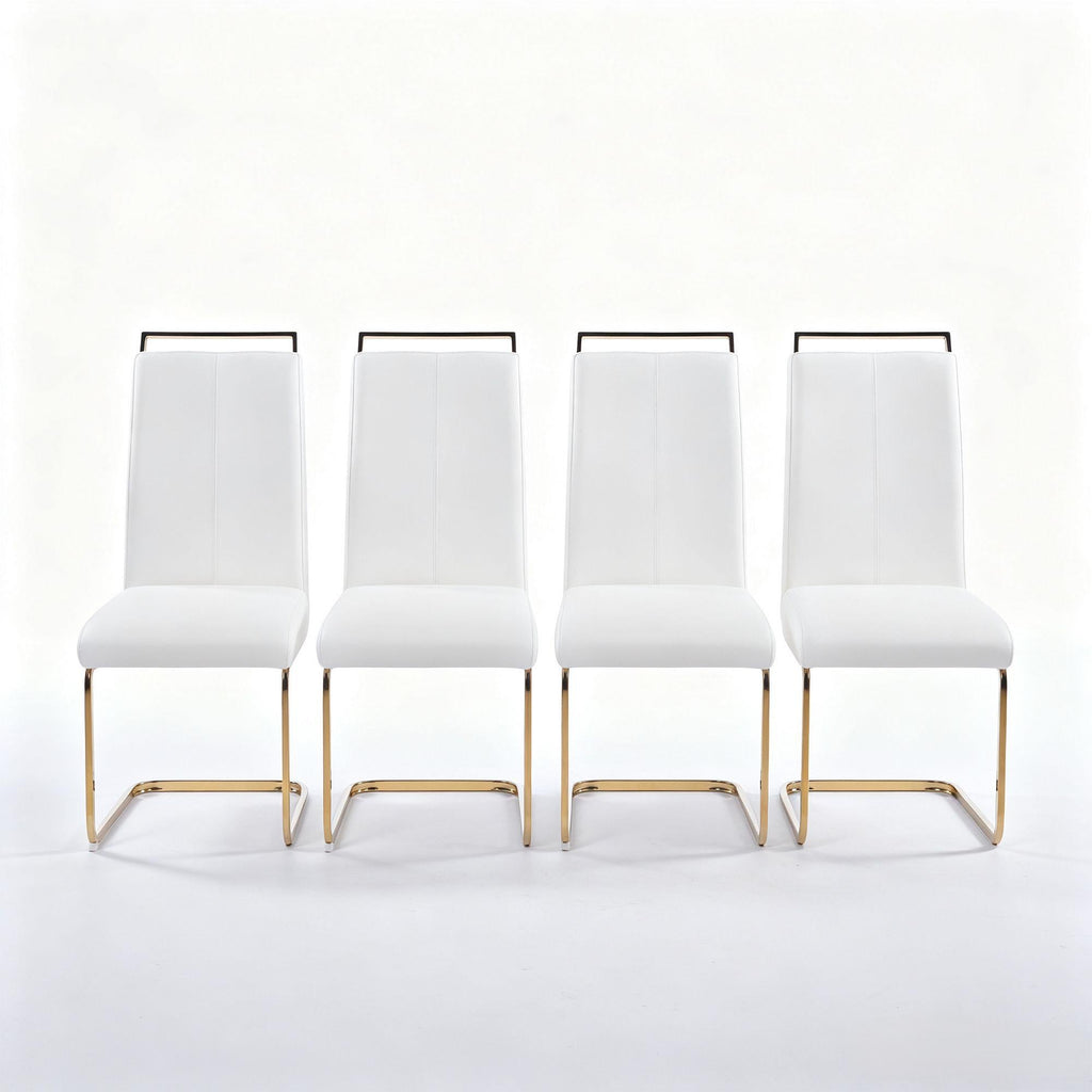 Contemporary Cantilever Dining Chair, Leather Upholstery with Golden Metal Base 4pCS/CTN