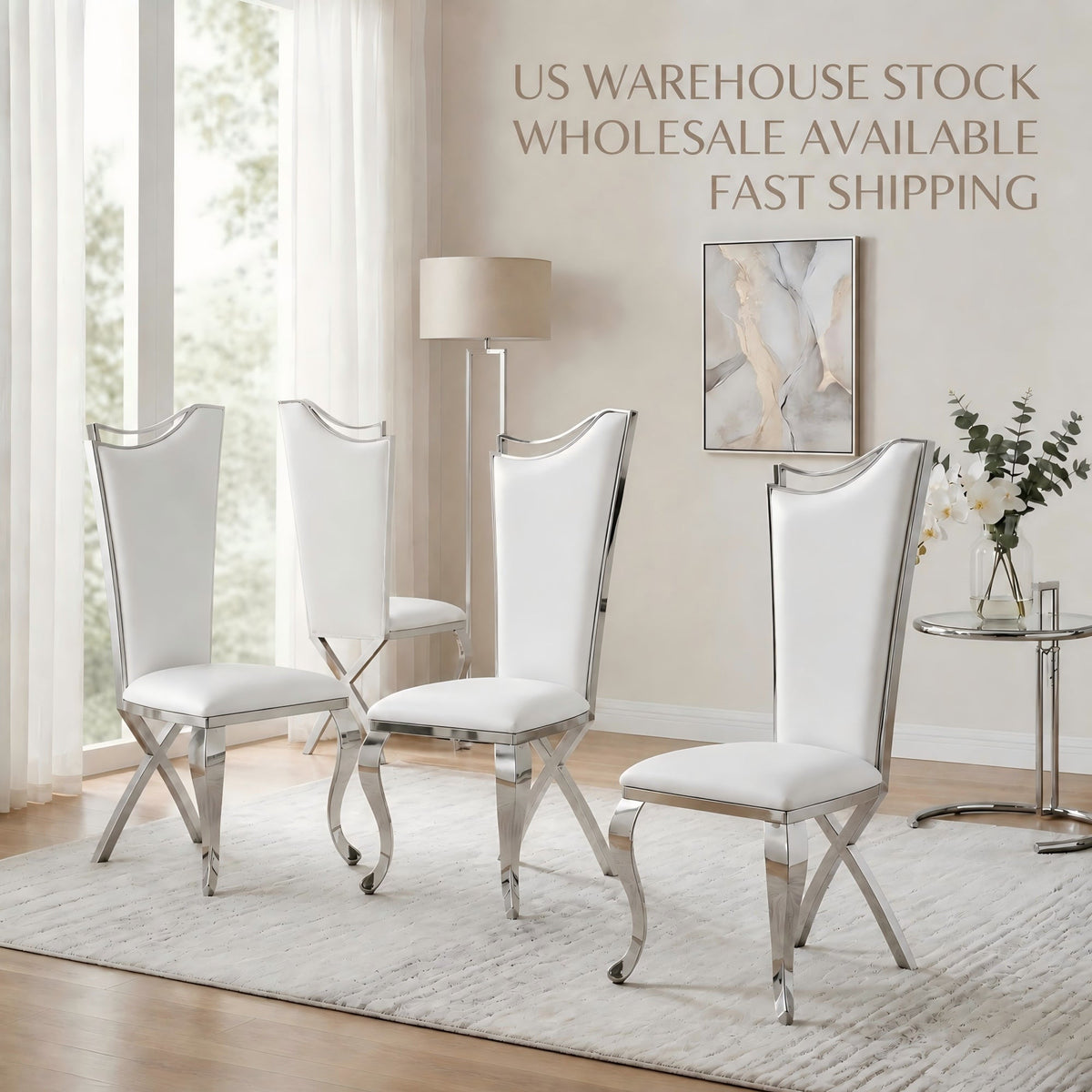Elegant Wingback Dining  Chair， 201# stainless steel dining chair 4pcs/CTN