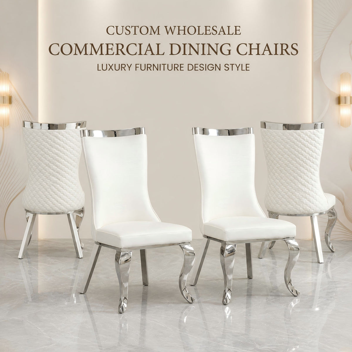 silver stainless steel dining chairs, pu upholstered dining chairs, high back dining side chairs 4pcs/CTN