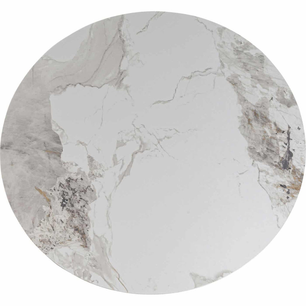 DT016-Contemporary Round Sintered Stone Dinner Table, Single Cone Pedestal Dining Table