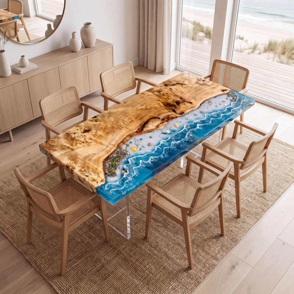 Poplar River Epoxy Rectangular Dining Table（Tabletop only, legs not included）