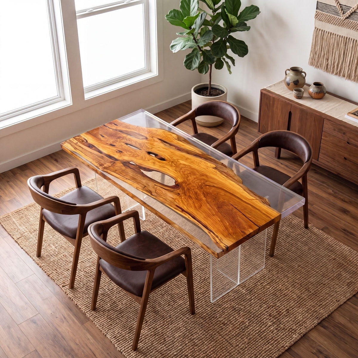 Olive Clear Epoxy Rectangular Dining Table（Tabletop only, legs not included）