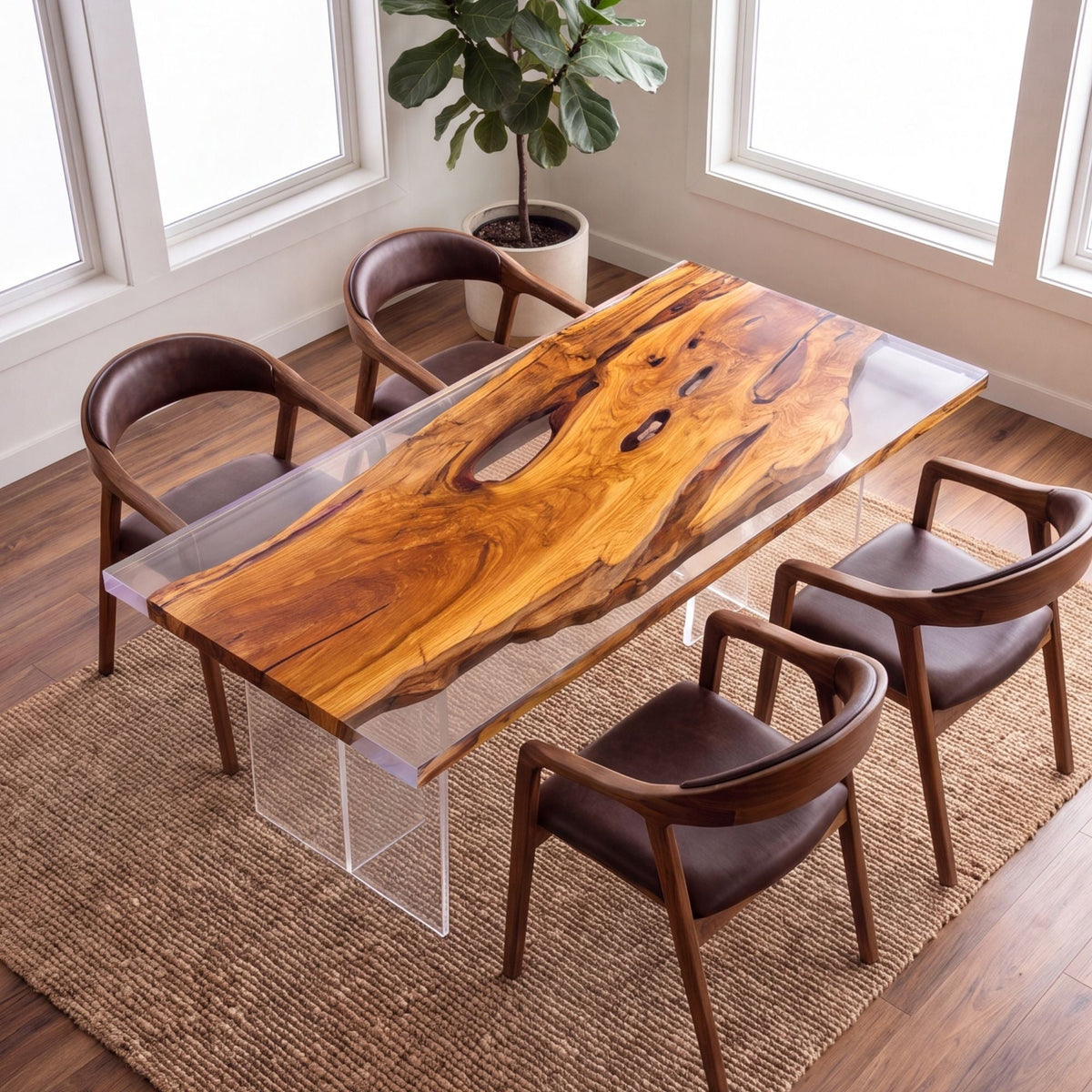 Olive Clear Epoxy Rectangular Dining Table（Tabletop only, legs not included）