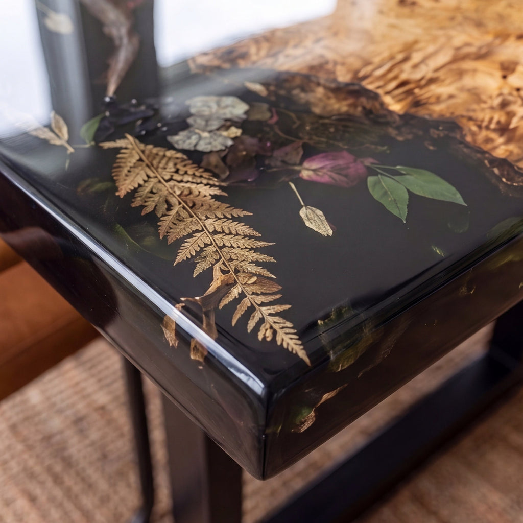 Poplar Black Epoxy Rectangular Dining Table（Tabletop only, legs not included）