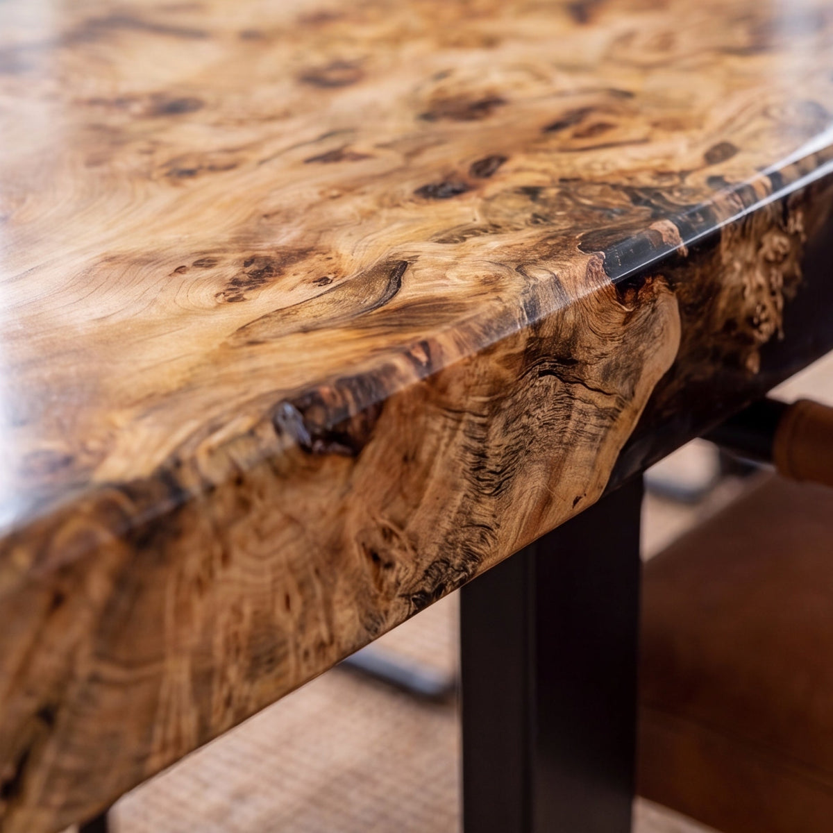Poplar Black Epoxy Rectangular Dining Table（Tabletop only, legs not included）