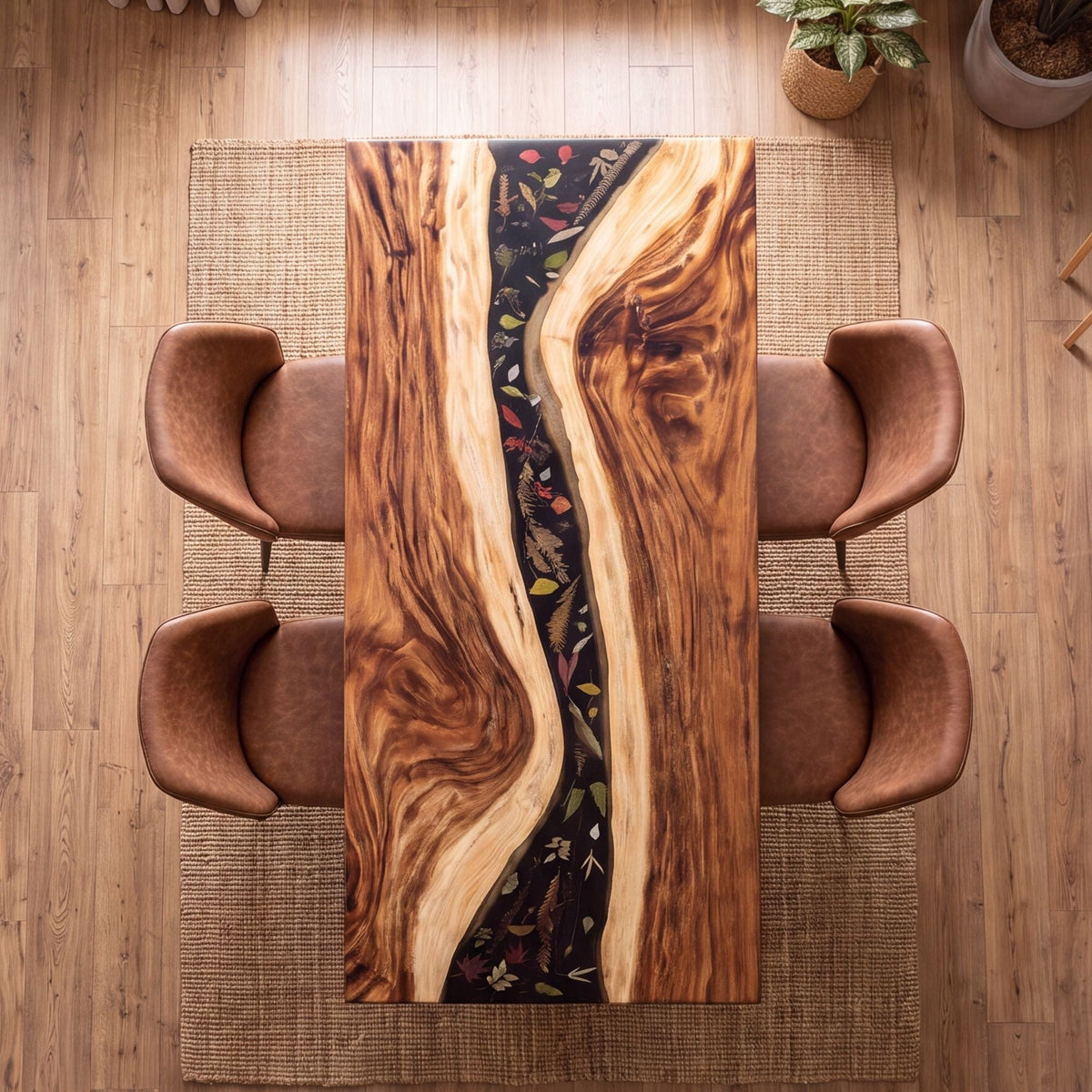 Walnut Black Epoxy Rectangular Dining Table（Tabletop only, legs not included）