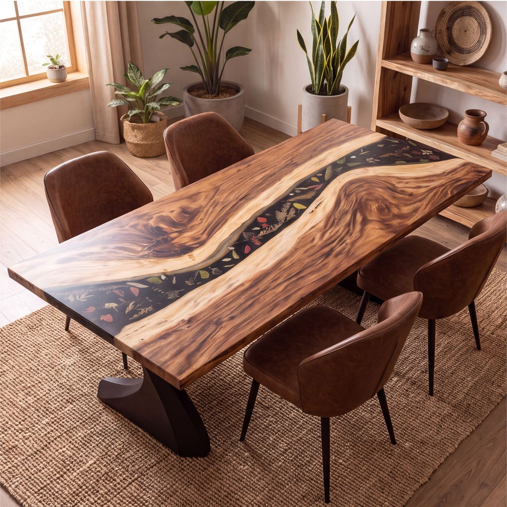 Walnut Black Epoxy Rectangular Dining Table（Tabletop only, legs not included）
