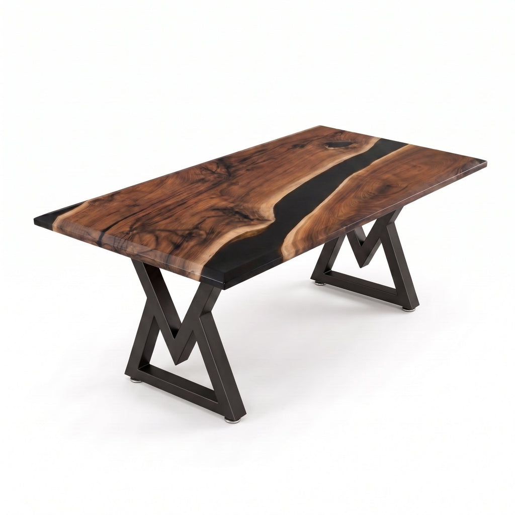 Black Walnut Black Epoxy Rectangular Dining Table