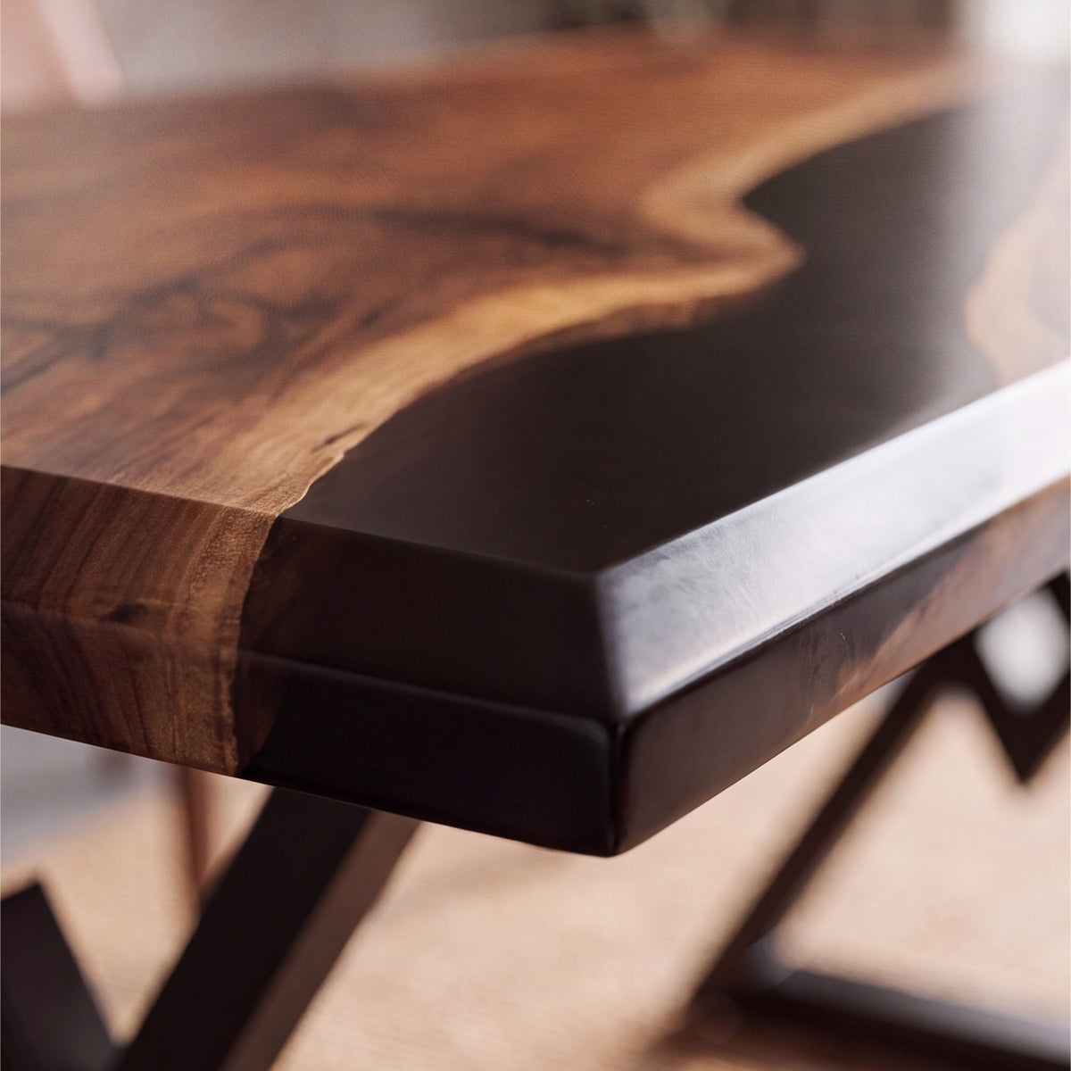 Black Walnut Black Epoxy Rectangular Dining Table