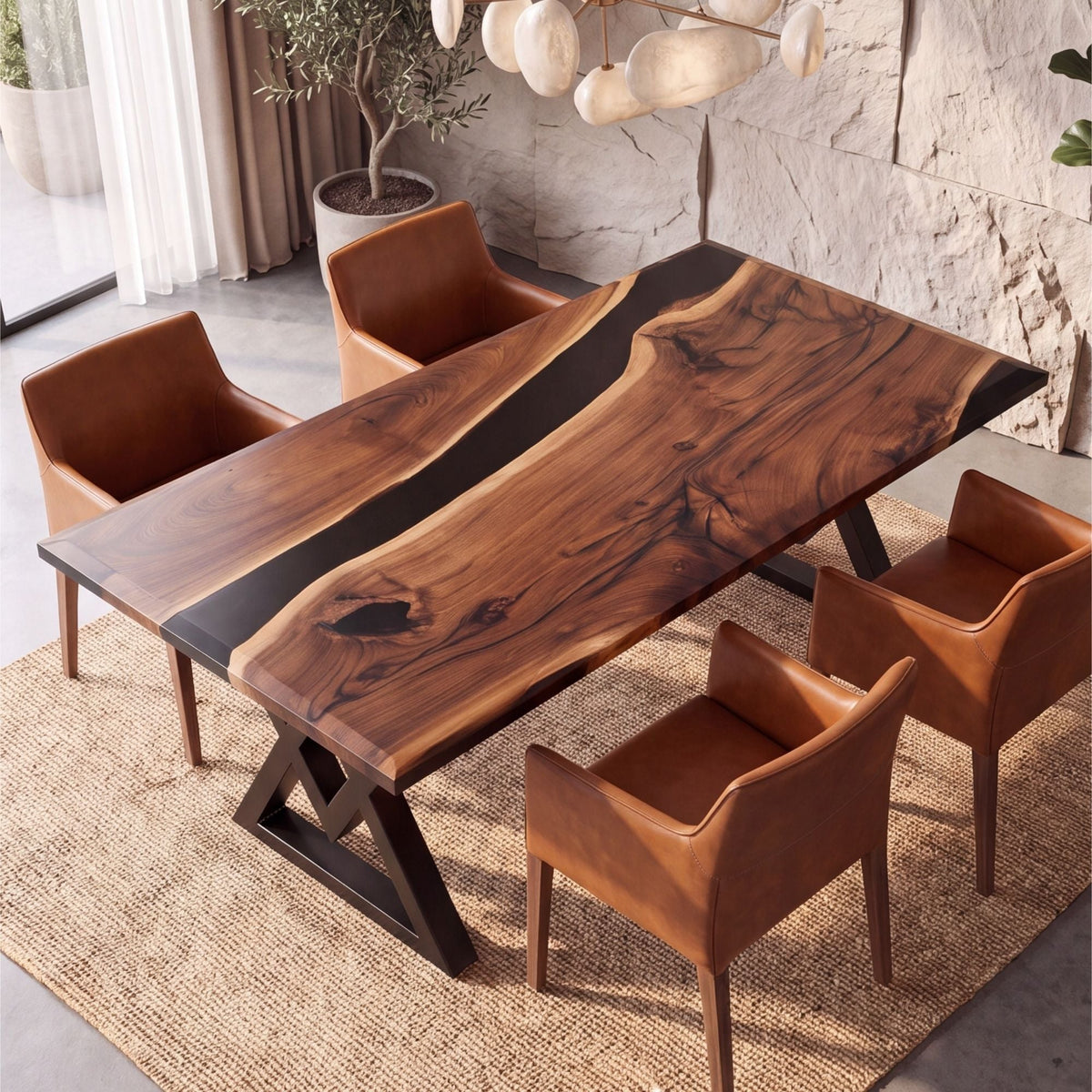Black Walnut Black Epoxy Rectangular Dining Table